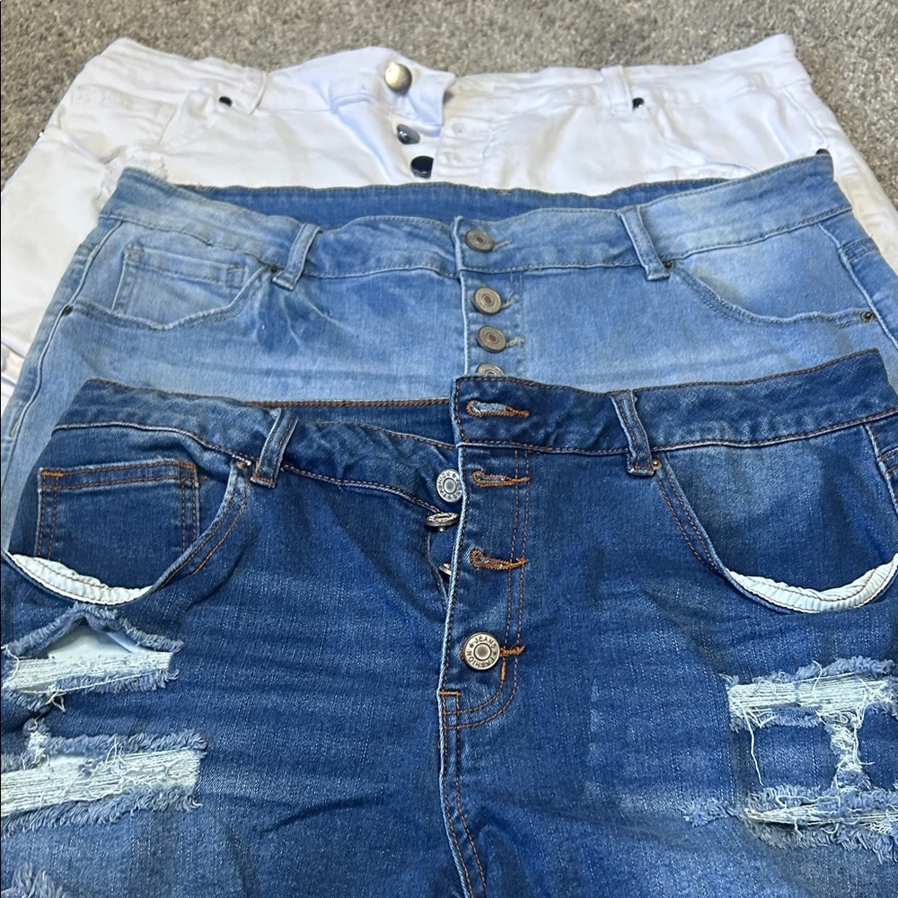Women's Denim Jeans Set - Blue, Light Blue, White